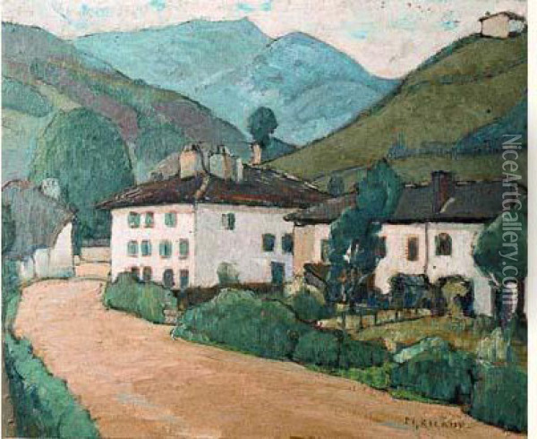 Paysage Du Pays Basque. Bidarray 1928 Oil Painting - Pierre Gaston Rigaud