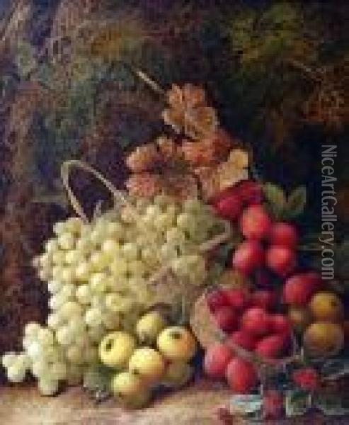 Still Life Of Fruit On A Mossy Bank Oil Painting - George Clare
