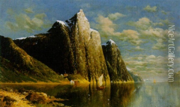 Norwegischer Fjord Oil Painting - Johann Jungblut