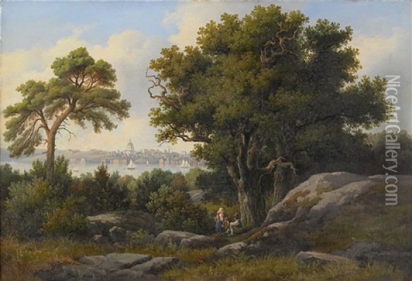 Utsikt Mot Sodermalm Och Katarina Kyrka, Stockholm Oil Painting - Therese Mineur