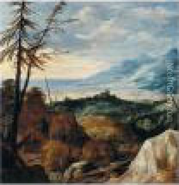 An Extensive Landscape With Pine Trees Oil Painting - Joos De Momper