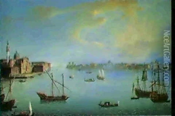 Venice: A View Of The Bacino Di San Marco And San Giorgio   Maggiore From The Riva Degli Schiavoni Oil Painting - Antonio Joli