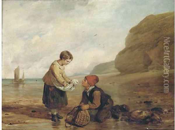 The young shrimp-catchers Oil Painting - William Collins