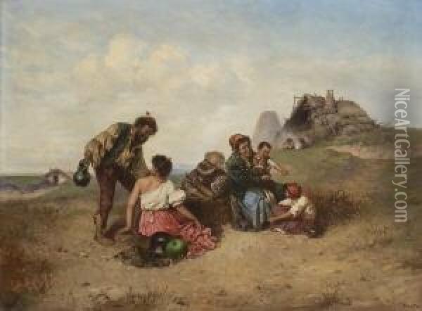 Rastende Zigeuner. Oil Painting - Pal Bohm