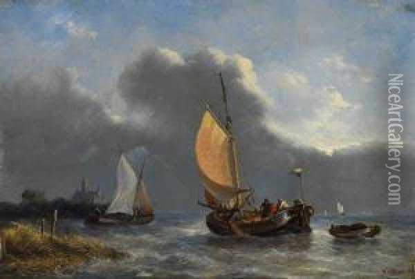 Segelboote Vor Der Kuste Oil Painting - George Willem Opdenhoff