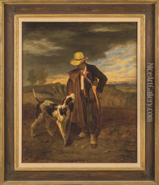 A Hunter And His Dog Oil Painting - Alexandre Gabriel Decamps