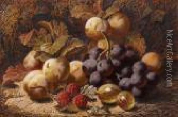 Still Life Of Grapes, Plums, Gooseberries And Raspberries Oil Painting - Oliver Clare