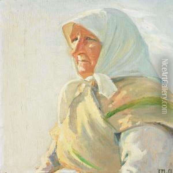 A Portrait Of A Fisherman's Wife In The Sun Oil Painting - Michael Ancher