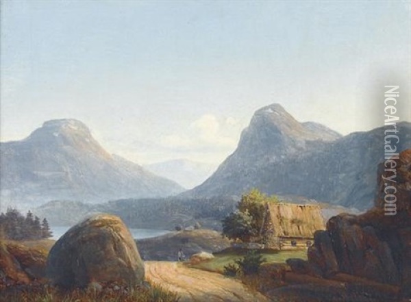 Gebirgspartie Mit Hutte Oil Painting - Gustav Adolph Mordt