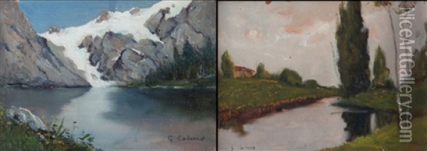 Ruscello Tra I Campi (+ Laghetto Montano; 2 Works) Oil Painting - Giovanni Colmo