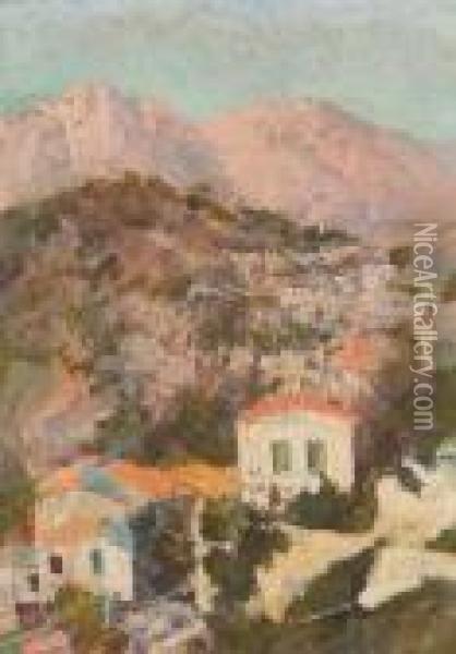 Houses On A Mediterranean Hillside Oil Painting - Christopher David Williams