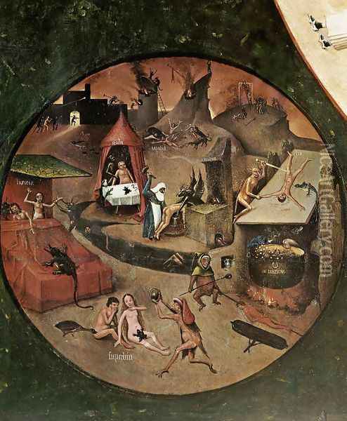 The Seven Deadly Sins (detail 1) c. 1480 Oil Painting - Hieronymous Bosch