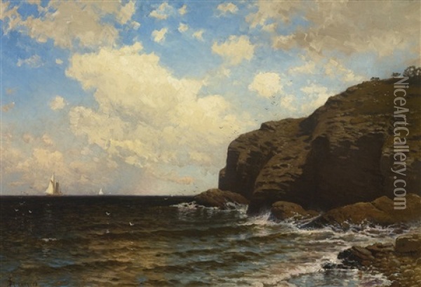 Rocky Coast With Breaking Waves Oil Painting - Alfred Thompson Bricher