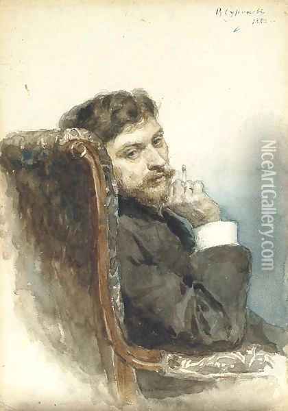 Portrait of Il'ia Repin Oil Painting - Vasilij Ivanovic Surikov