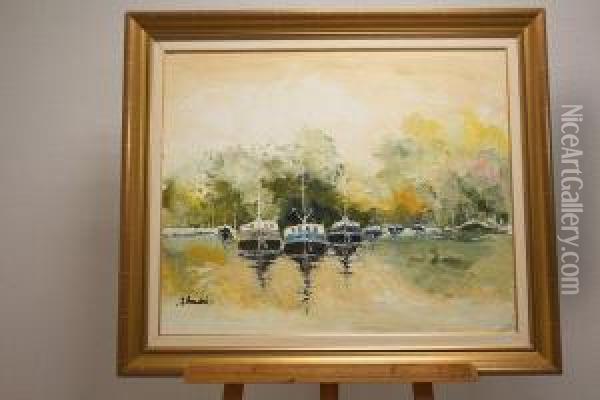Les Gondoles Oil Painting - E. Bouche
