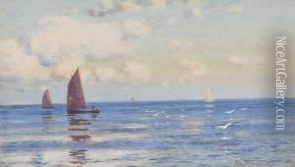 Sailing Boats Off The Coast Oil Painting - John Mcdougal