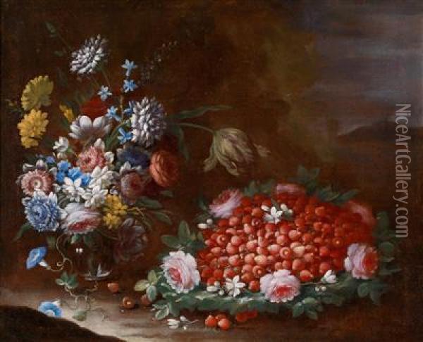 Ein Paar Blumen-und Fruchtestillleben Oil Painting - Francesco Della Questa