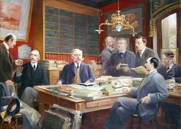 Claude Auge 1854-1924 in his Office with his Colleagues Oil Painting - Louis Paul de Laubadere