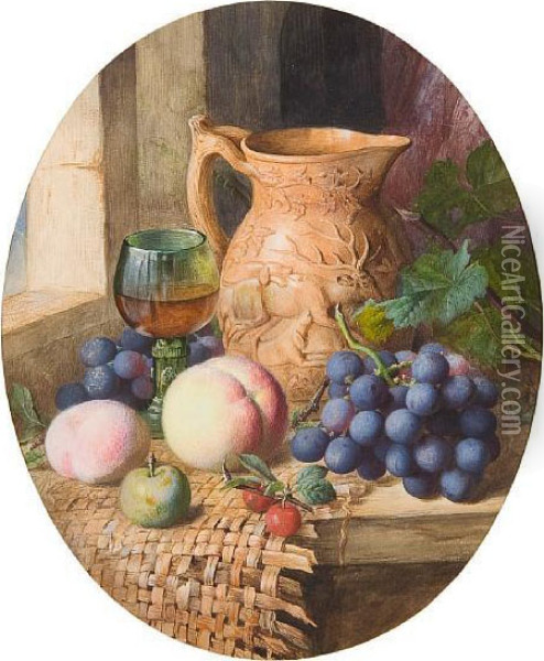 Still Life Of Fruit And Drinking Vessels; Andanother Similar Oil Painting - Charles Henry Slater