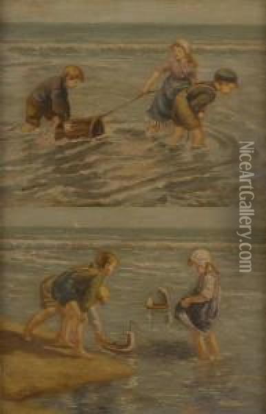 Enfants A La Plage Oil Painting - Anthony Jacobus Offermans