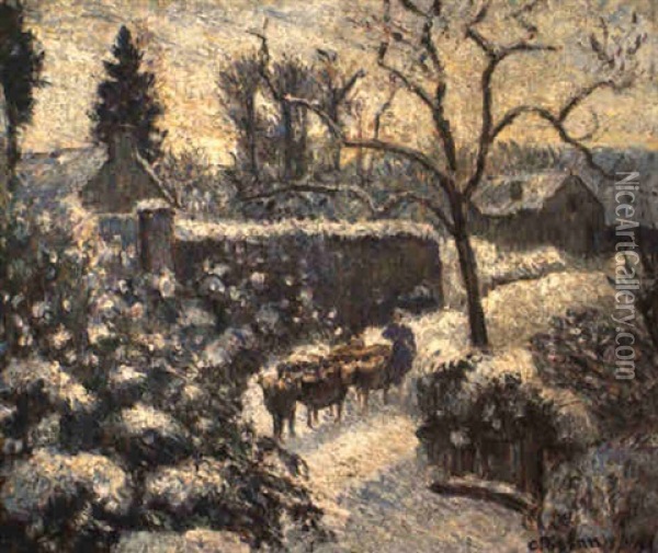 Effet De Neige A Montfoucault Oil Painting - Camille Pissarro