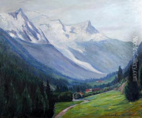 Mont Blanc And Valley Of Chamonix Oil Painting - Wynford Dewhurst