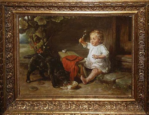Child With Dog Oil Painting - Johann Ferdinand J. Hintze
