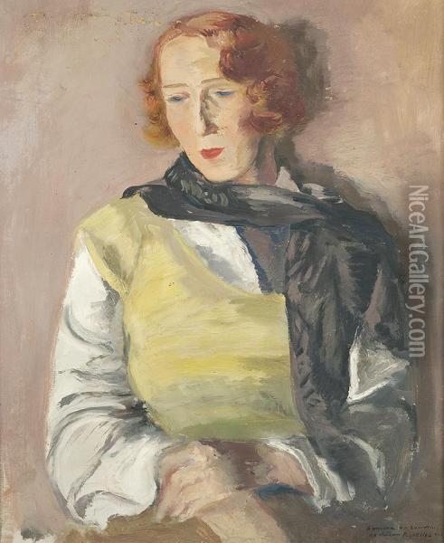 Portrait Of Red-haired Lady Oil Painting - Leopold Gottlieb
