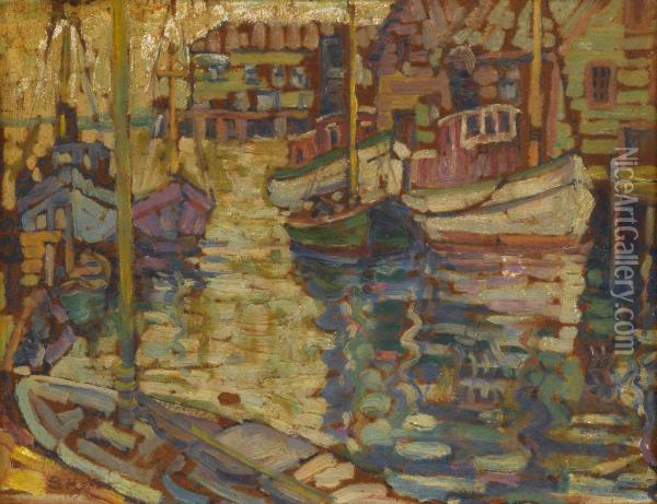 Boats In A Harbor Oil Painting - Susette Inloes S. Keast
