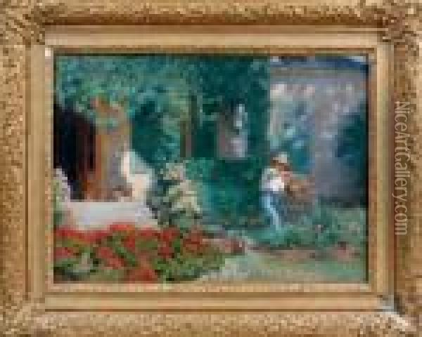 Jardin De La Maison Du Peintre A Hericy Pres De Fontainebleau Oil Painting - Alphonse Etienne Dinet