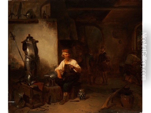 In Der Waffenschmiede Oil Painting - Willem Linnig the Elder