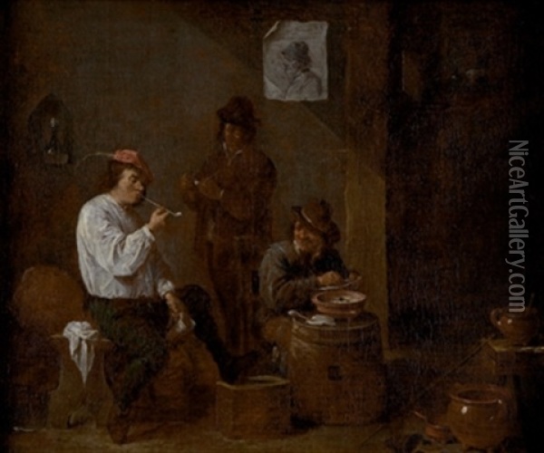 Campesinos Fumando En Un Meson Oil Painting - Matheus van Helmont