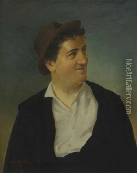 Portrait Eines Mannes Mit Hut Oil Painting - Georg Fischhof