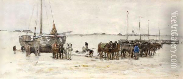 Bomschuiten On The Beach Oil Painting - Anton Mauve