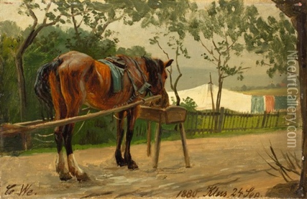 Pferd An Einem Futtertrog Oil Painting - Carl Wilhelm Mueller