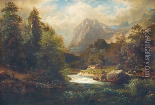 In The Alps Oil Painting - Arnold Schulten