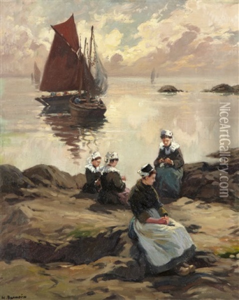Calme Du Soir A Concarneau Oil Painting - Henri Alphonse Barnoin