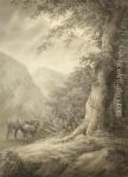 Paesaggio Montuoso Con Asinelli Oil Painting - Benjamin West
