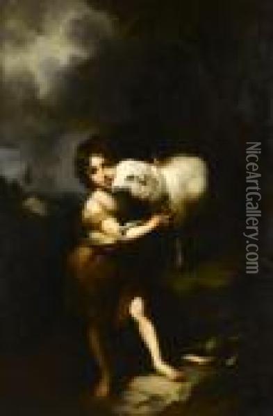 The Infant St John With The Lamb Oil Painting - Bartolome Esteban Murillo