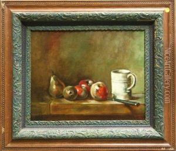 With Mug And Fruit Oil Painting - Jean-Baptiste-Simeon Chardin