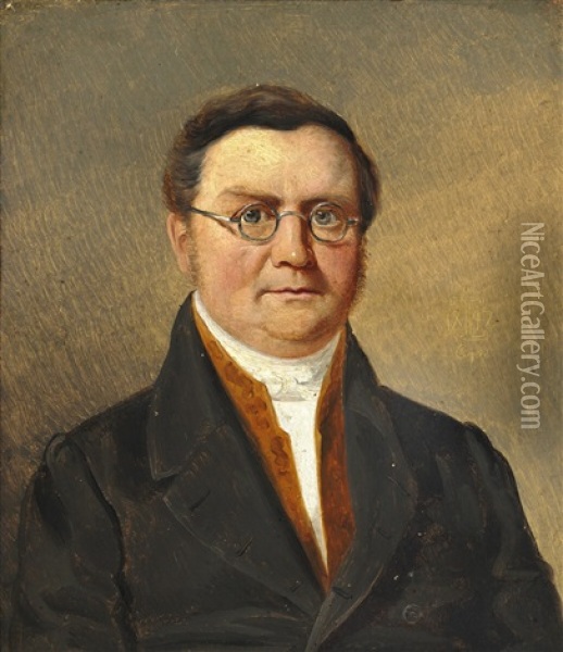 Portrait Of Peter Axel Christian Krebs (1784-1850) Oil Painting - Johan Thomas Lundbye