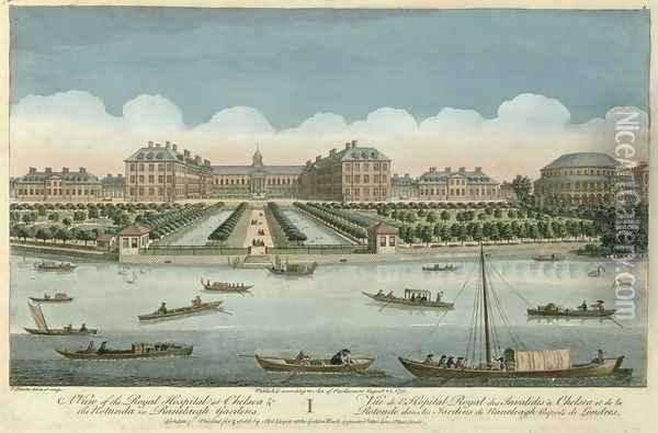 A View of the Royal Hospital at Chelsea and the Rotunda in Ranelaigh Gardens, 1751 Oil Painting - Thomas Bowles