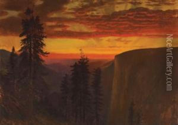 Dramatic Sunset, Yosemite Oil Painting - Gilbert Davis Munger