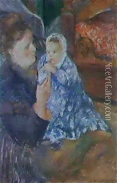 Mere Et Enfant: Portrait De Mme. Pissarro Et Son Fils, Rodo Oil Painting - Camille Pissarro