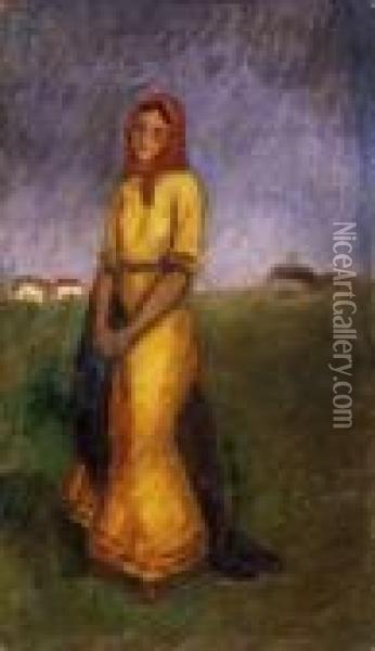 Bride In Yellow Dress Oil Painting - Bela Ivanyi Grunwald
