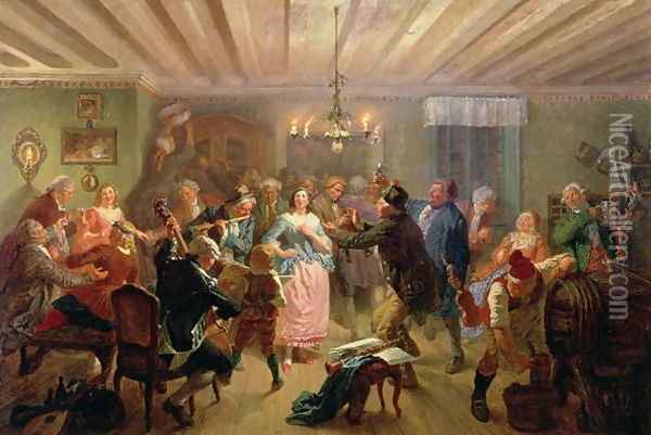 The Concert at Tre Byttor, Scene from 'Fredman's Epistle' Number 51, 1860 Oil Painting - Josef Wilhelm Wallander
