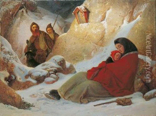 Rettung Im Schnee Oil Painting - Friedrich Bischoff