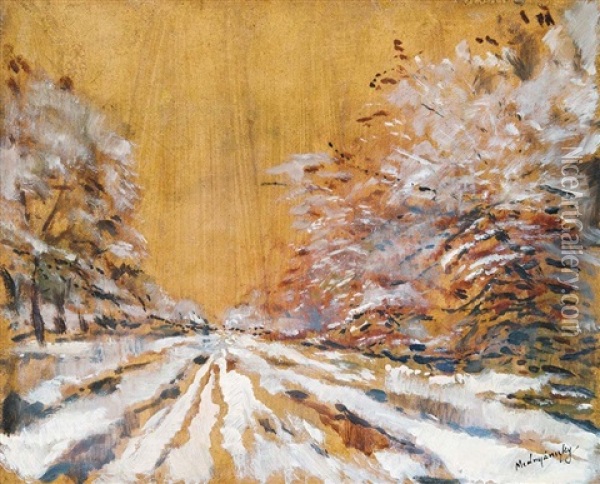 Snowy Road Oil Painting - Laszlo Mednyanszky