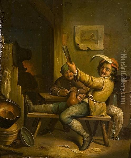 Men Drinking In An Inn Oil Painting - David The Younger Teniers