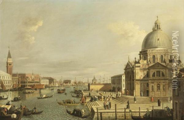 The Grand Canal, Venice, With A Procession Entering The Santa Mariadella Salute Oil Painting - (Giovanni Antonio Canal) Canaletto